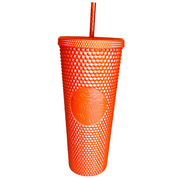 Starbucks Venti 24 Oz Studded Tumbler Cup Pearl Orange Bling Cold Drinks New - Picture 1 of 10